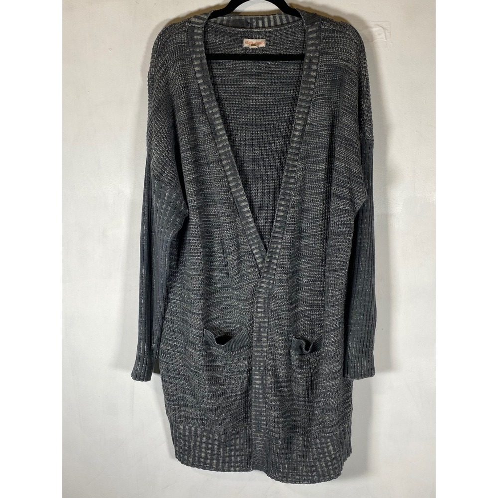 Gray Marled Open Front Duster Cardigan Ribbed Sleeves Pockets Plus‎ Size XXL